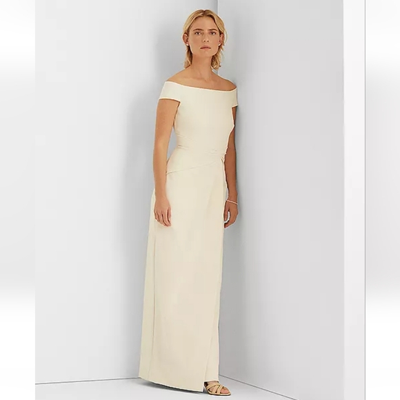NWT Lauren Ralph Lauren Women's Crepe Off-the-Shoulder Side-Slit Column Gown 14 - Picture 8 of 16